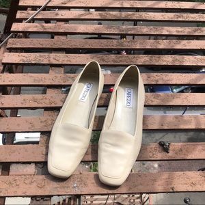 Leather beige square toed flats